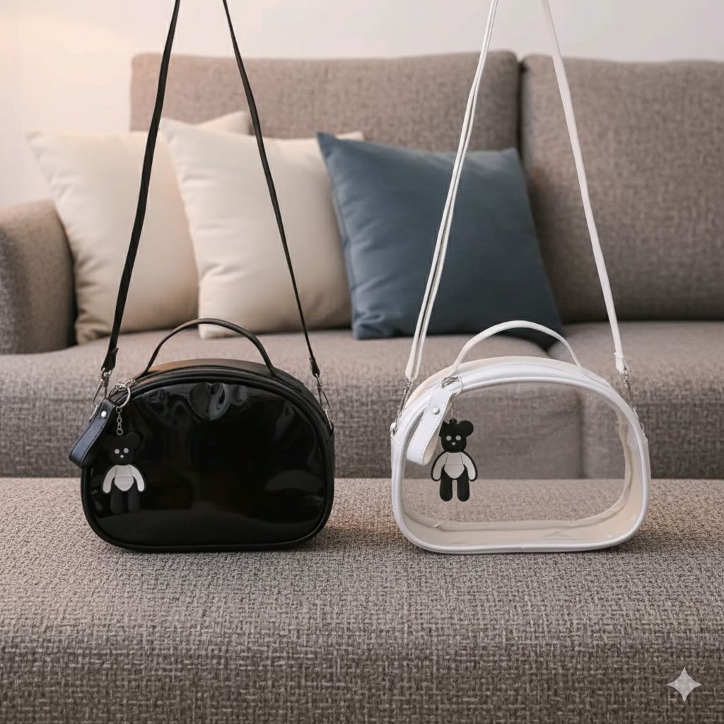 Tas PVC ANISA Tas Selempang Transparan - Tas Mika Wanita Korean Style - Tas Konser (Free Gantungan)