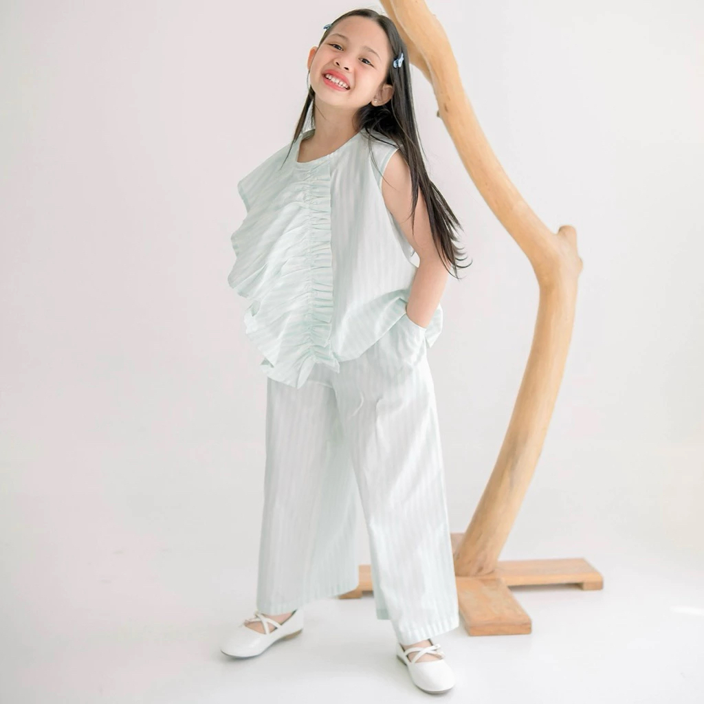 CALIA-Setelan Anak Perempuan Garis | Set Anak Perempuan Ruffle | Set Anak Perempuan Korea | Baju Ana