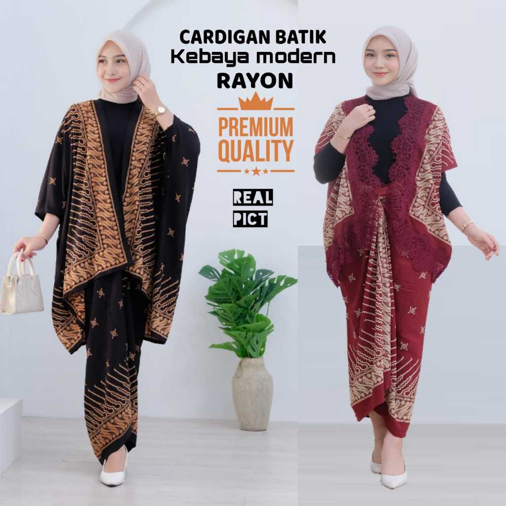 Set Cardigan Batik Wanita + Rok Lilit | Kebaya Modern Kondangan Elegan