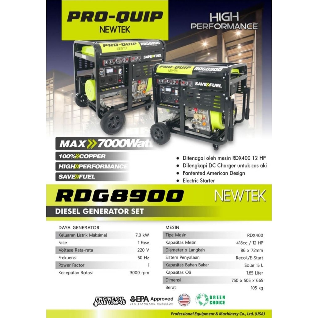 Genset Diesel 7000 Watt / Genset Solar 7000 Watt ProQuip Heavy Duty