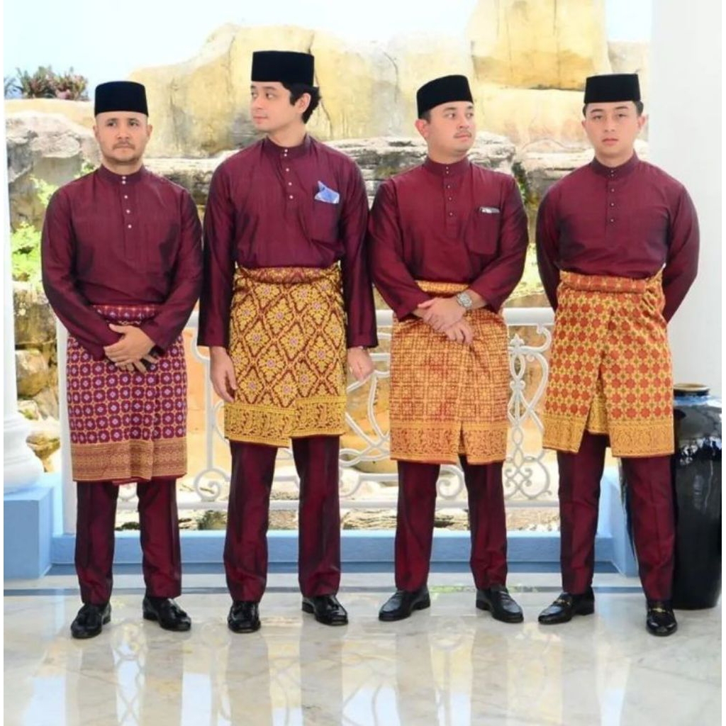 Baju Adat Melayu Pria Terlaris 1Set Baju Celana+Songket Pakaian Tradisional Adat Melayu Pria Teluk B