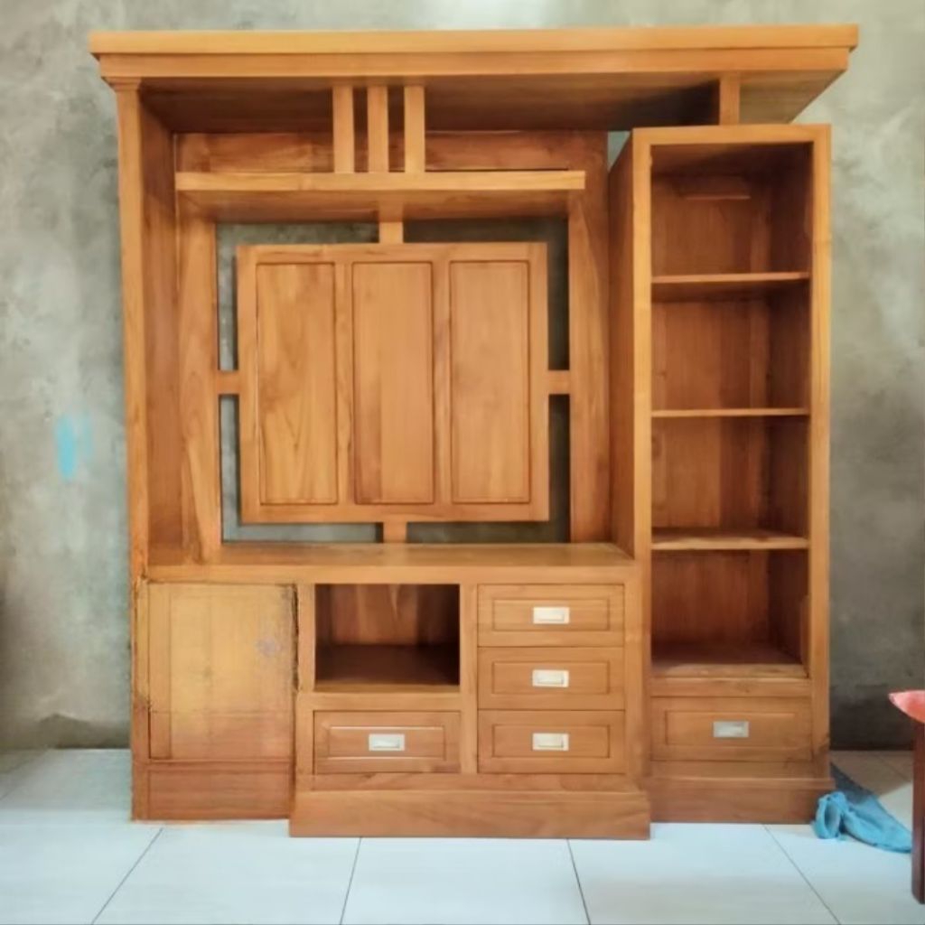 bufet tv jati/bufet tv partisi kayu jati/bufet penyekat ruangan minimalis jati