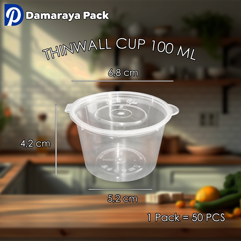 Thinwall Cup 100ml Pack 50pcs Tebal 1.96gr Tutup Rapat Victory Pack Cup Sambel / Sausce / Cup Puding