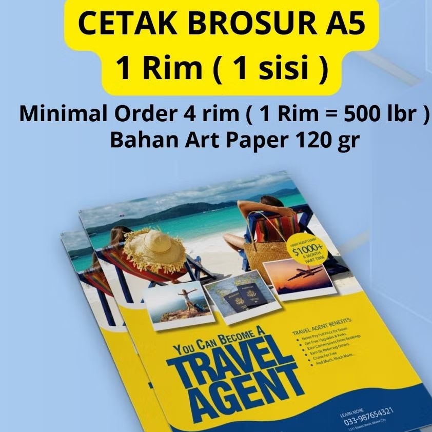 Brosur A5 1 Rim ( 1 sisi ) Minimal Order 4 Rim ( 1 Rim = 500 lbr ) Bahan Art Paper 120 gr ( Glossy )