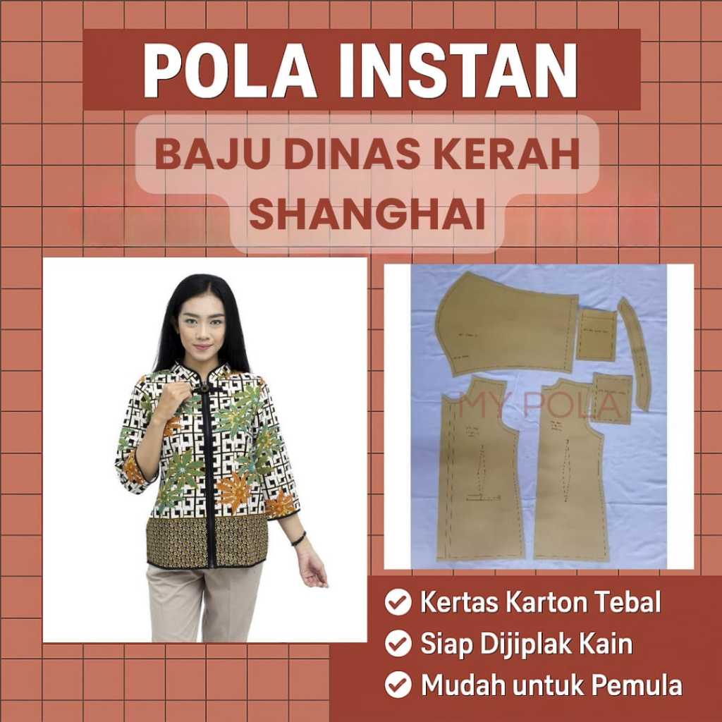 [ COD ] Pola Instan Baju Dinas Kerah Shanghai | Pola Baju Perempuan Lengkap | Pola Jiplak | Pola Jah