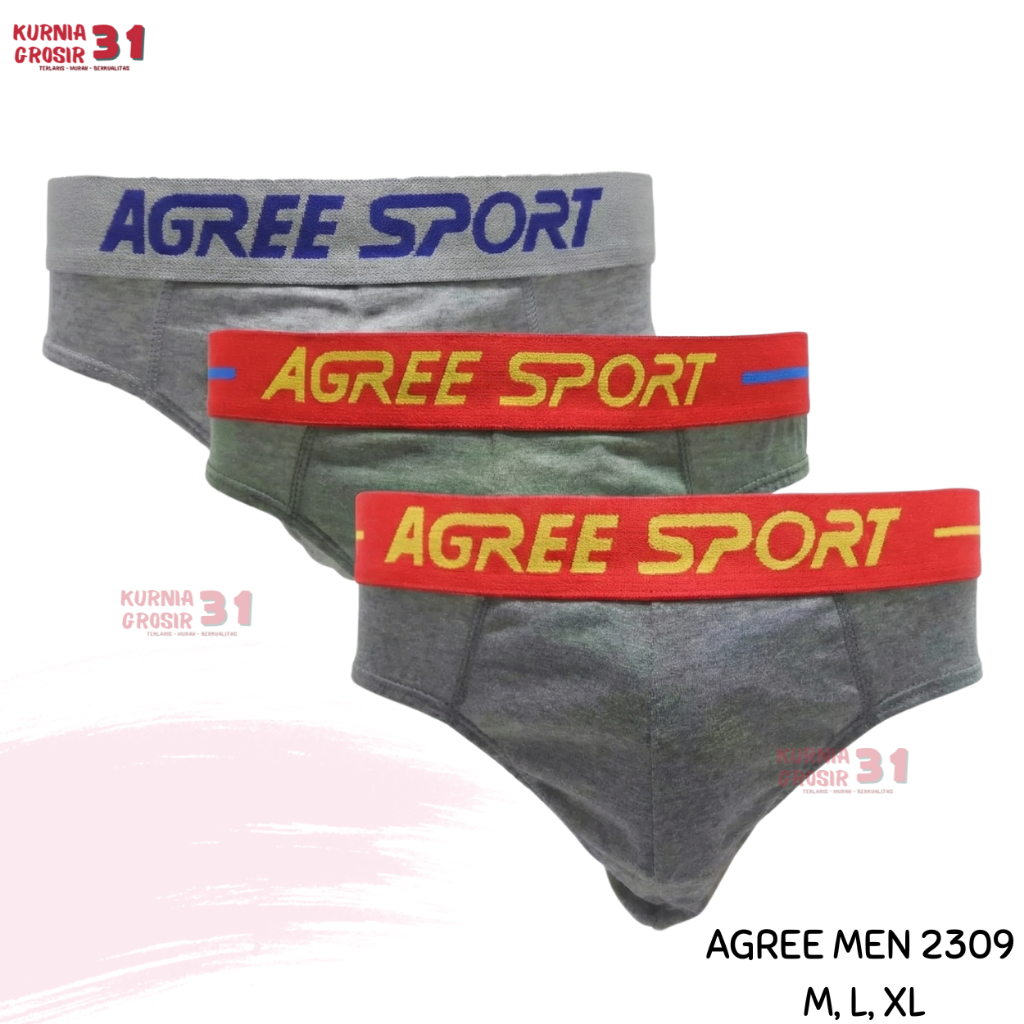 [ISI 3] CD Pria AGREE 2309 Sport Pinggang Karet Model Boxer / Celana Dalam Laki