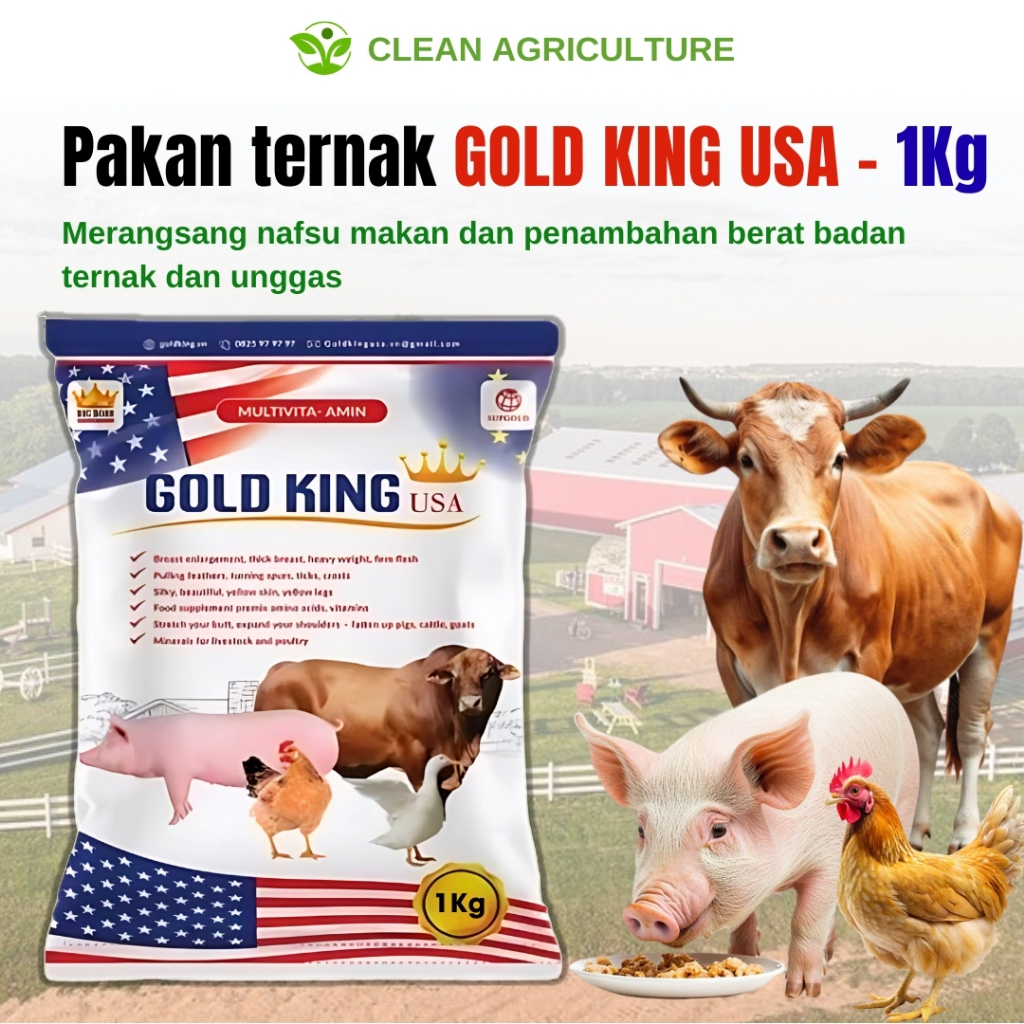 Gold King USA - Penggemuk Ternak Organik Penambah Berat Badan Super cepat untuk ternak babi.kambing.