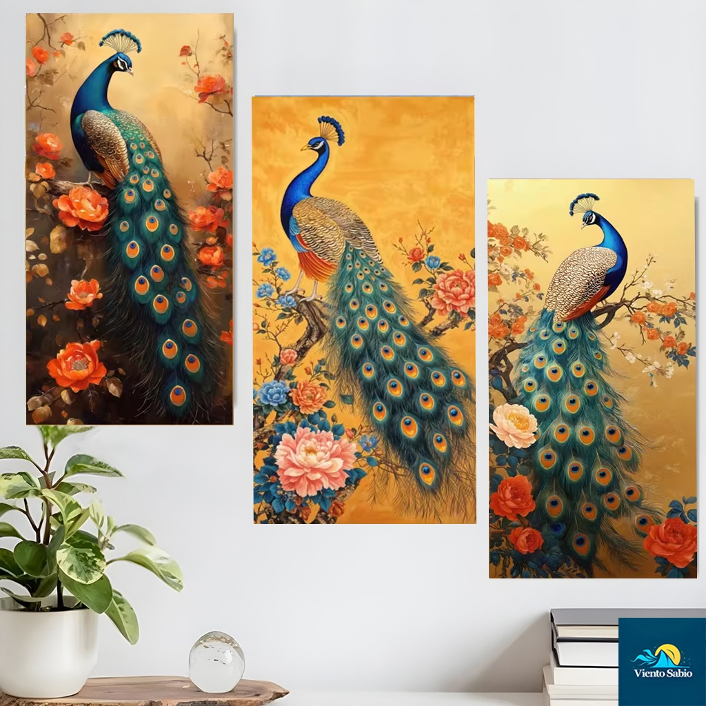 Lukisan Dinding Burung Merak & Bunga Mewah- Dekorasi Ruang Tamu & Lorong Masuk | Makna Baik Kekayaan