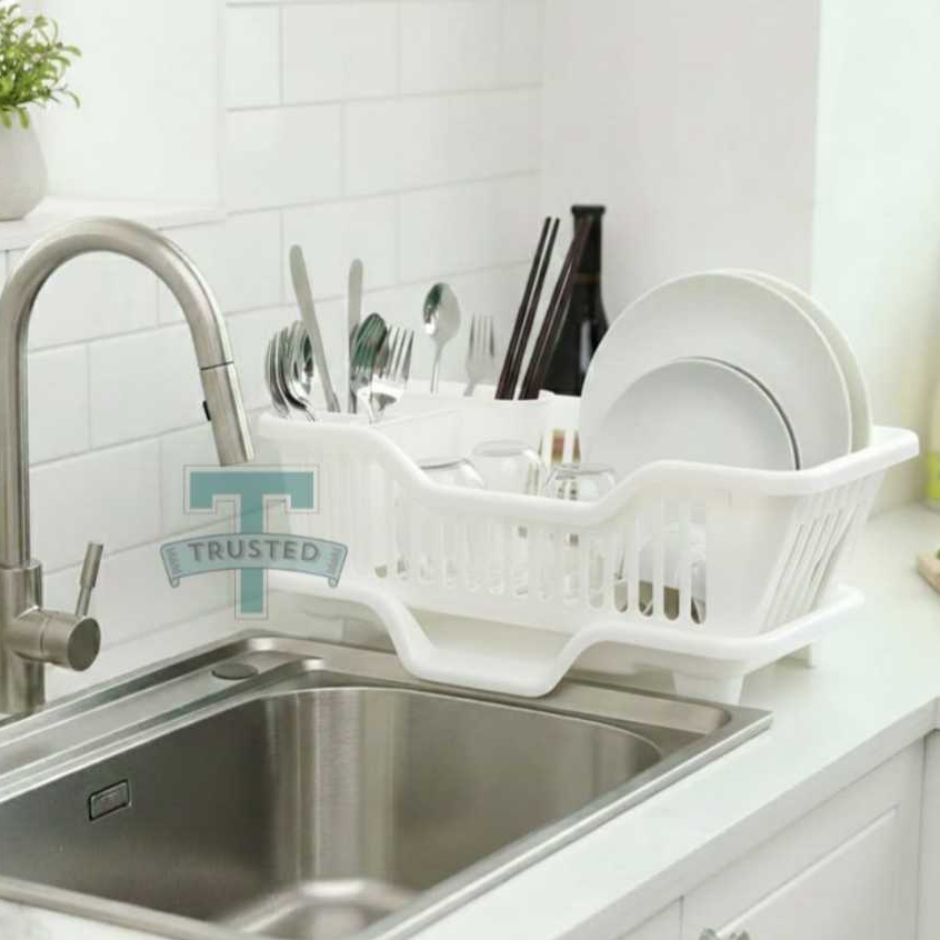 Rak Cuci Piring Westafel Rak Pengering Piring Plastik Minimalis Keranjang Piring Dengan Tirisan Air 
