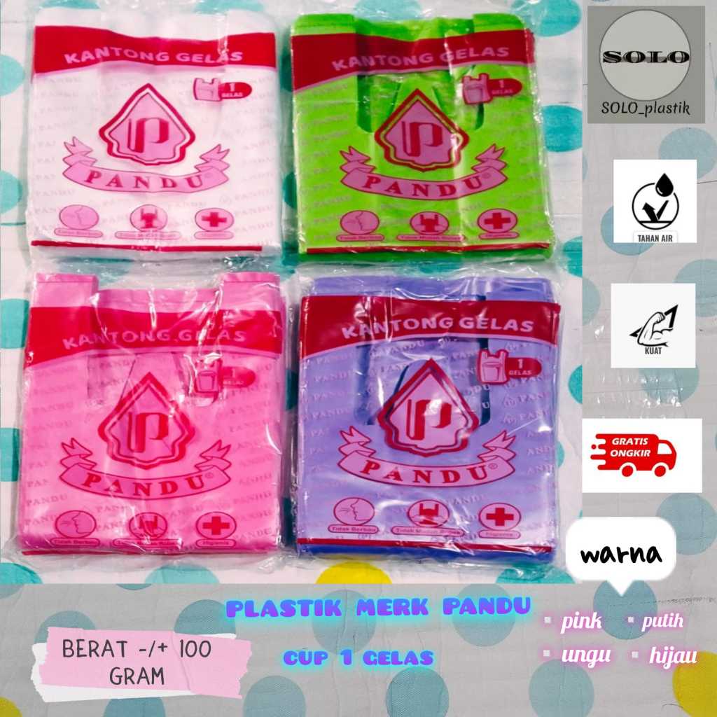 Kantong plastik  1 cup  Gelas - Plastik kresek Gelas 10 x 30 Pandu / kresek 1 cup gelas warna ( kuat