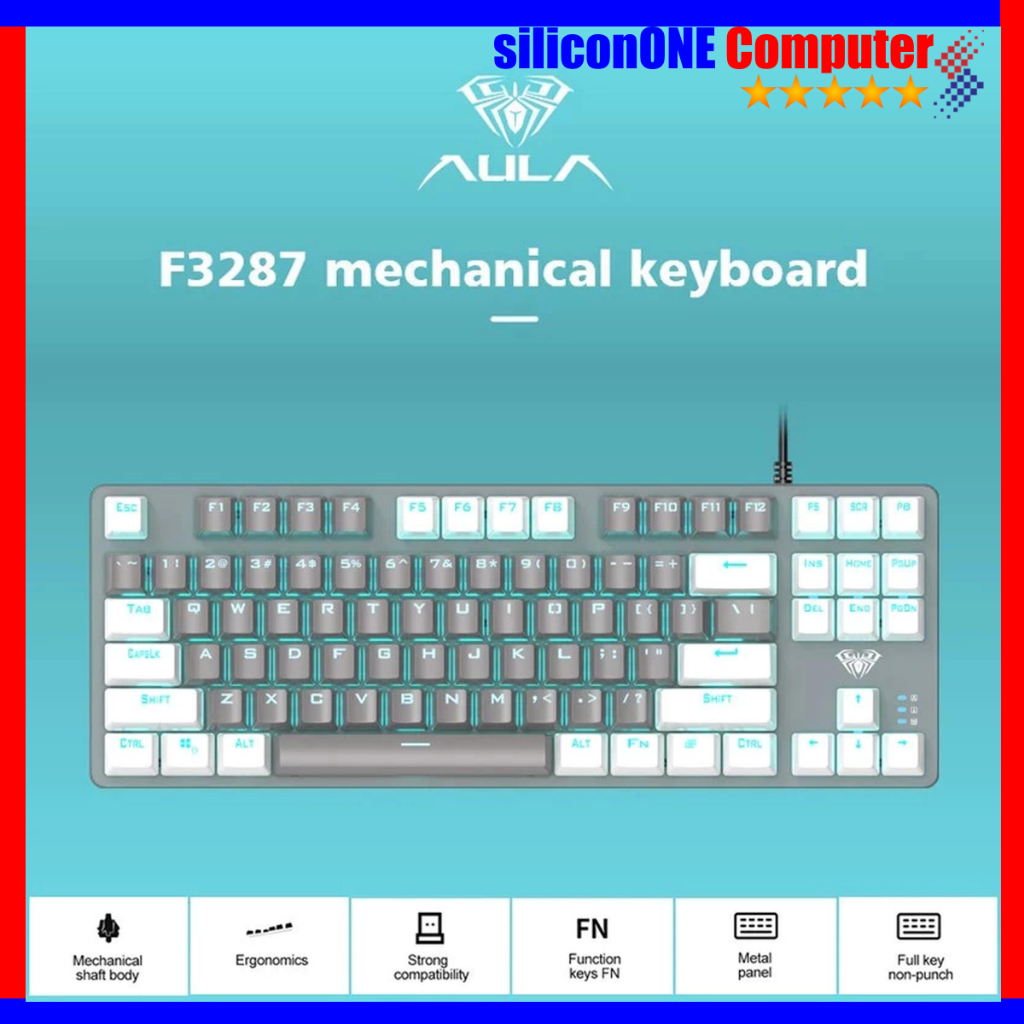 AULA F3287 Mechanical Keyboard Gaming 87 Keys Keycaps White/Grey