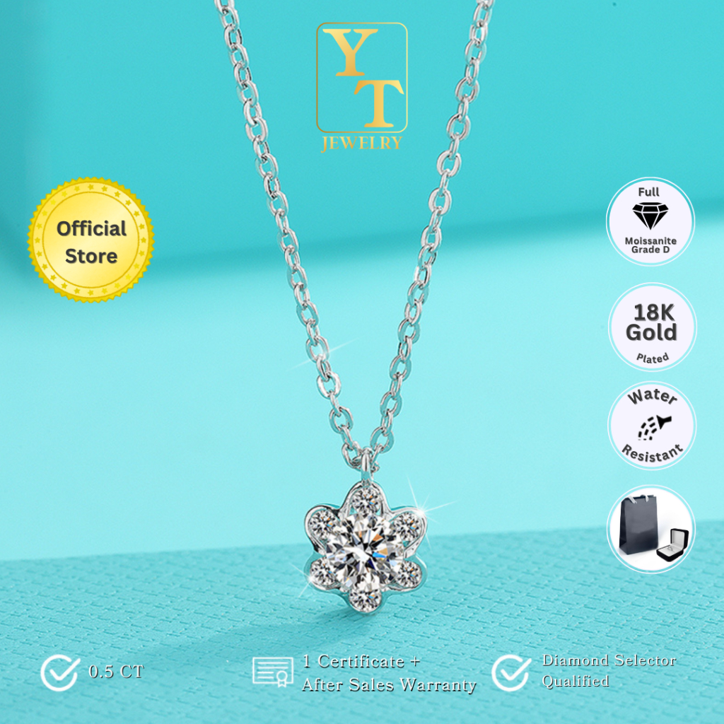 YT JEWELRY - Kalung Berlian Moissanite - Poppy Flower Moissanite Necklace - GRA Certificated