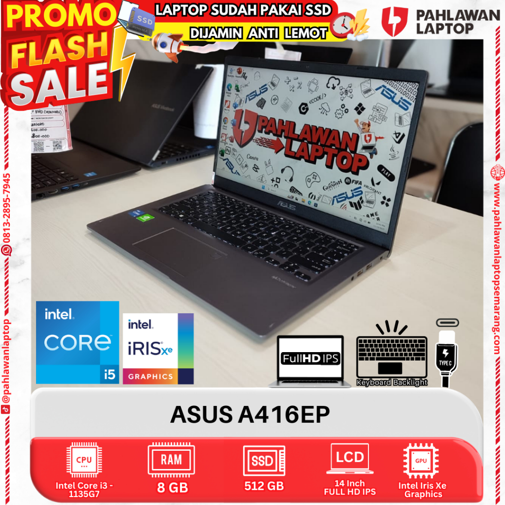 LAPTOP ASUS A416EP CORE i5 gen 11 RAM 8GB SSD 512GB
