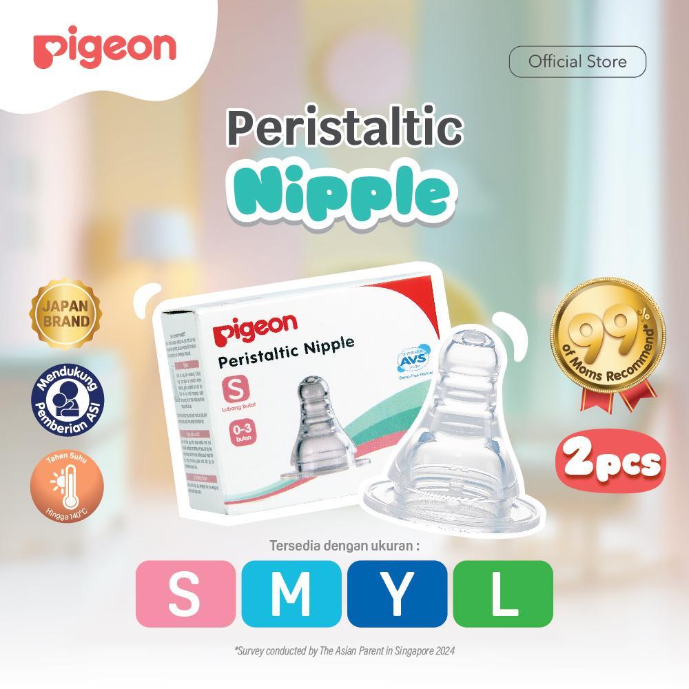 PIGEON Peristaltic S-Type Nipple - 2pcs Box Original Asli | Pilih Size | Nipple Slim Neck | Elastis 