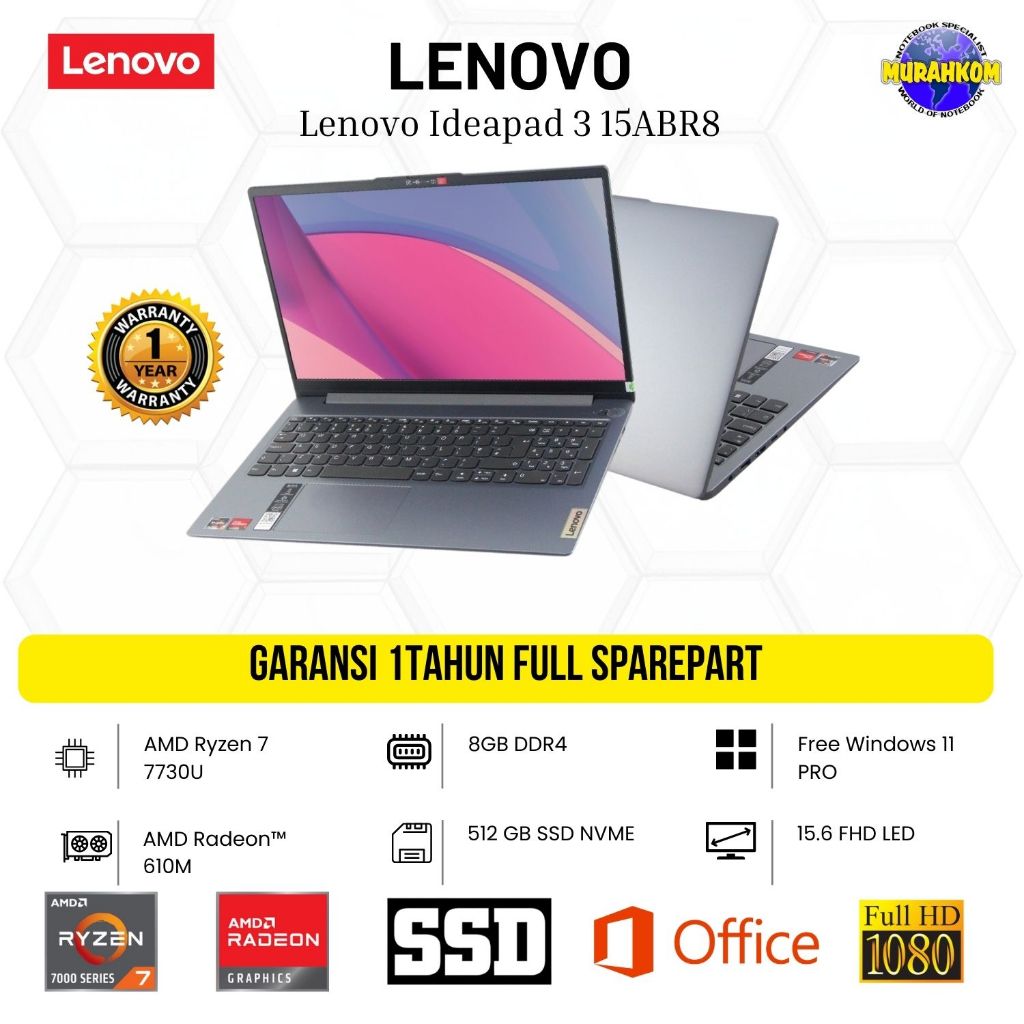 Lenovo Ideapad 3 15ABR8 with Ryzen 7 7000 Series and 8GB RAM 512GB SSD and Finger Print