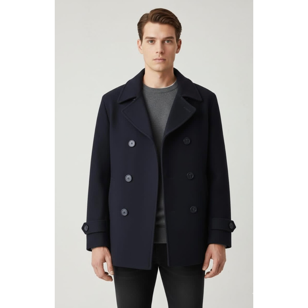MEN’S NAVY WOOL COAT DOUBLE BREASTED