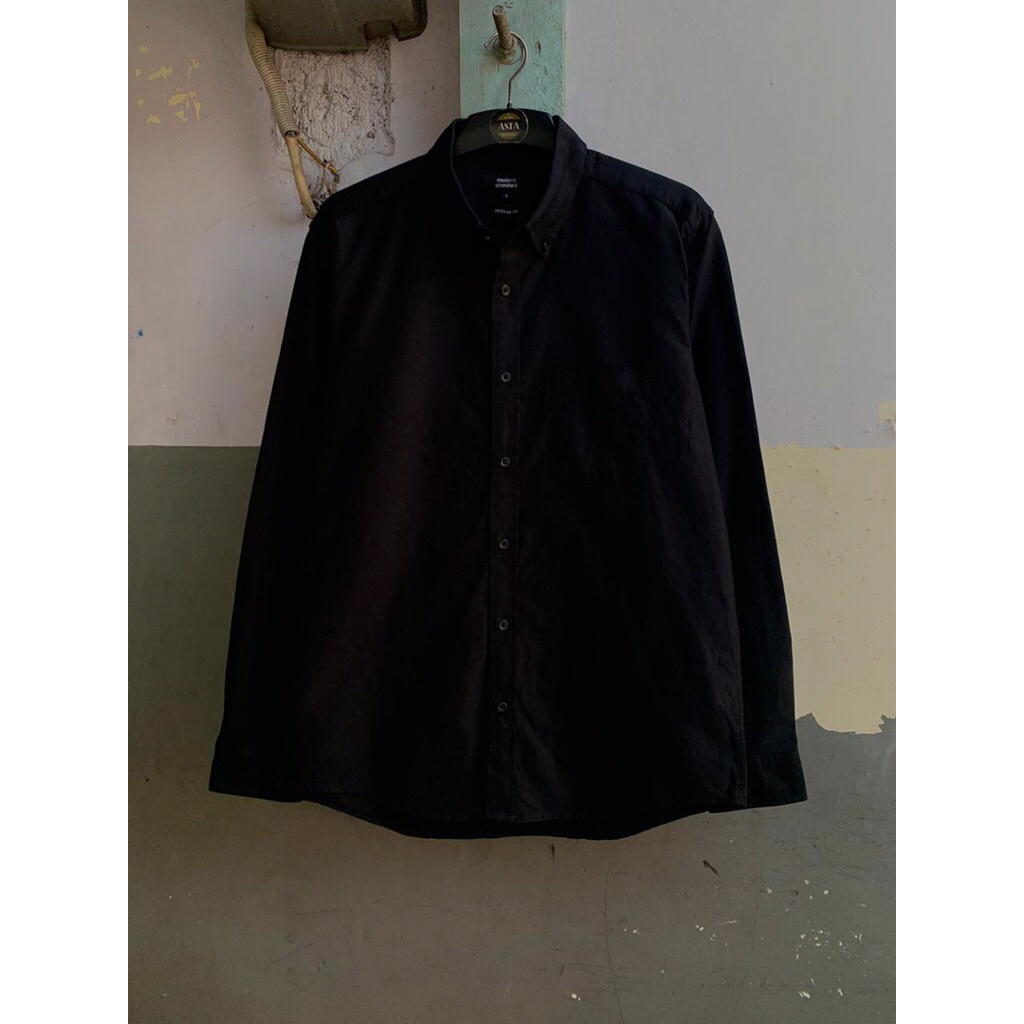 kemeja lengan panjang Musinsa standard oxford black size L preloved