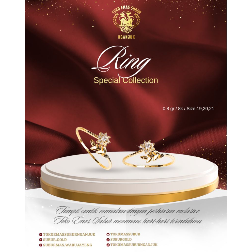 Cincin model daun permata putih