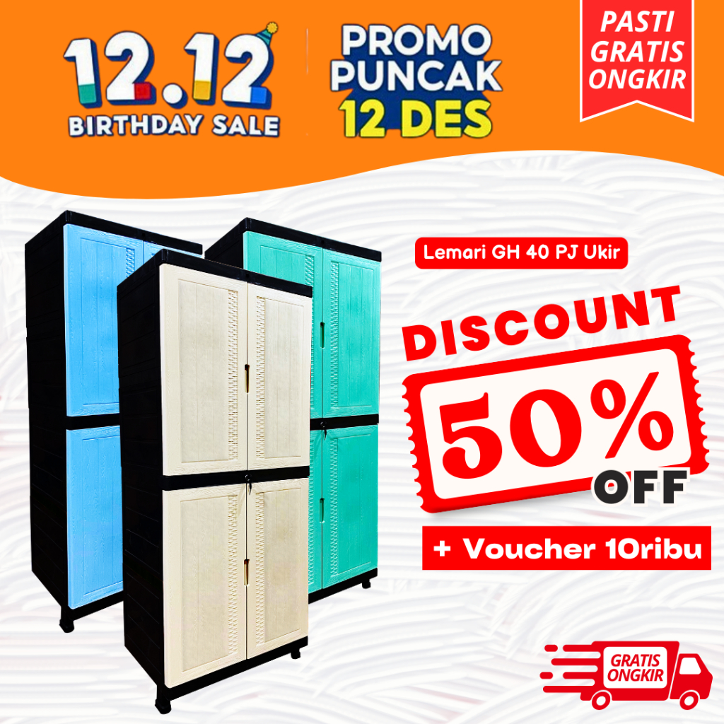 Furniplas - WAPOLIN Lemari Plastik Premium Susun 4 Baju Pakaian Motif Ukir & Kayu Kuat, Awet & Anti 