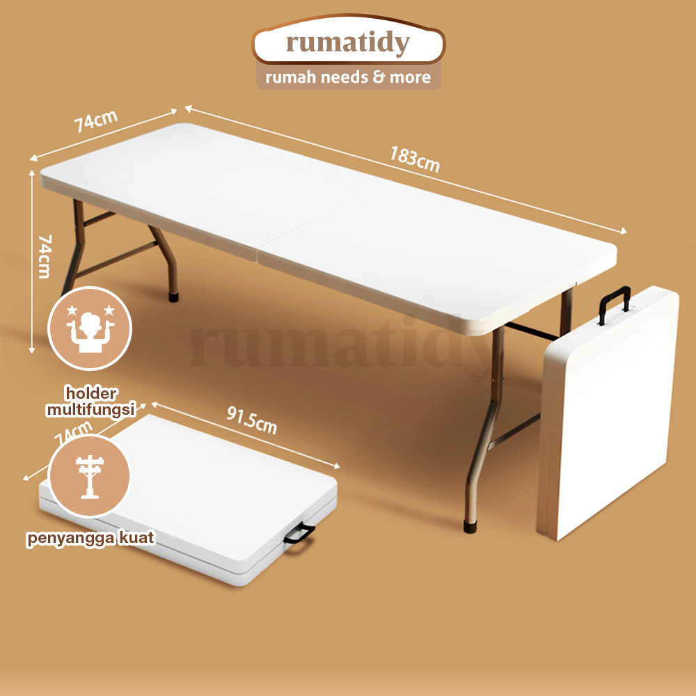 RUMATIDY - Meja Lipat Jualan Jumbo Portable Indoor Outdoor Serbaguna Plastik Rangka Besi Kokoh
