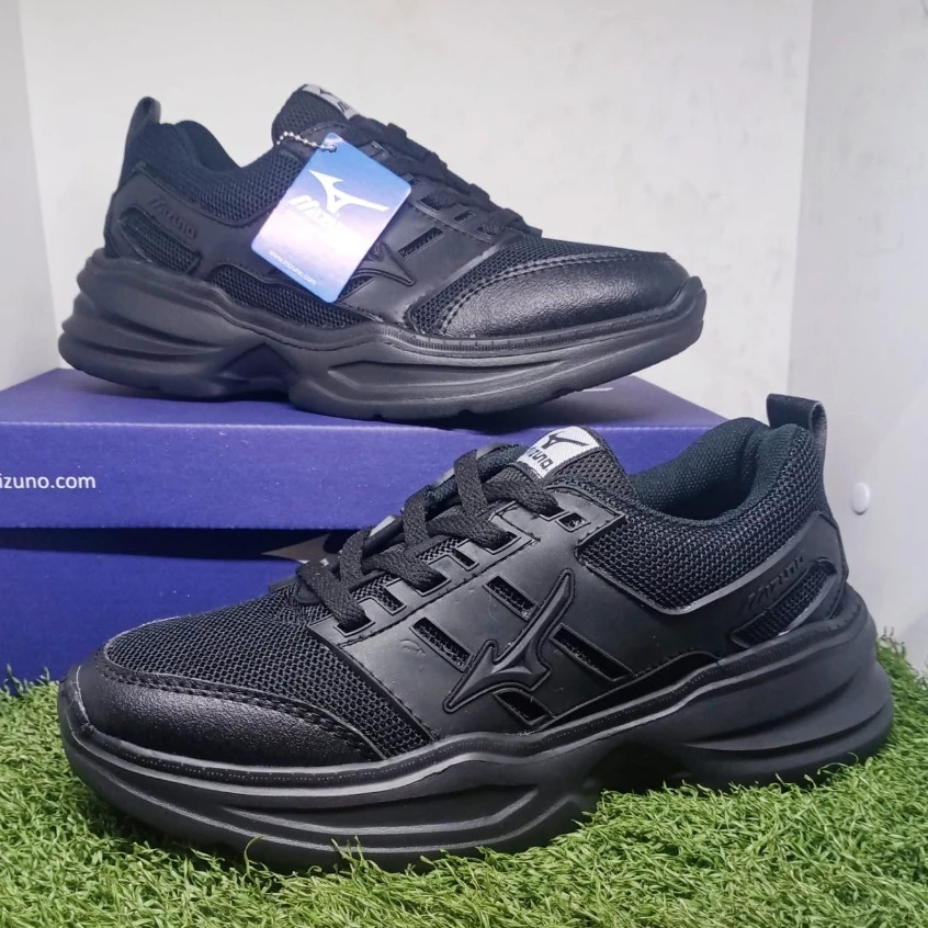 Sepatu Mizuno Running Hitam Putih - Sepatu Olahraga Volly - Sneakers Pria Wanita Original Terbaru