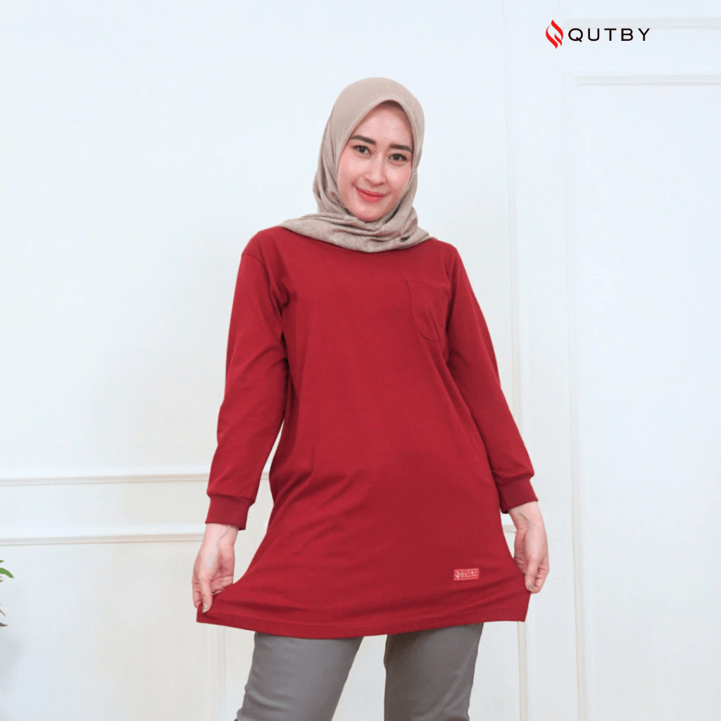 Atasan Baju Tunik Wanita Polos / Atasan Kaos Wanita Jumbo Oval Lengan Panjang