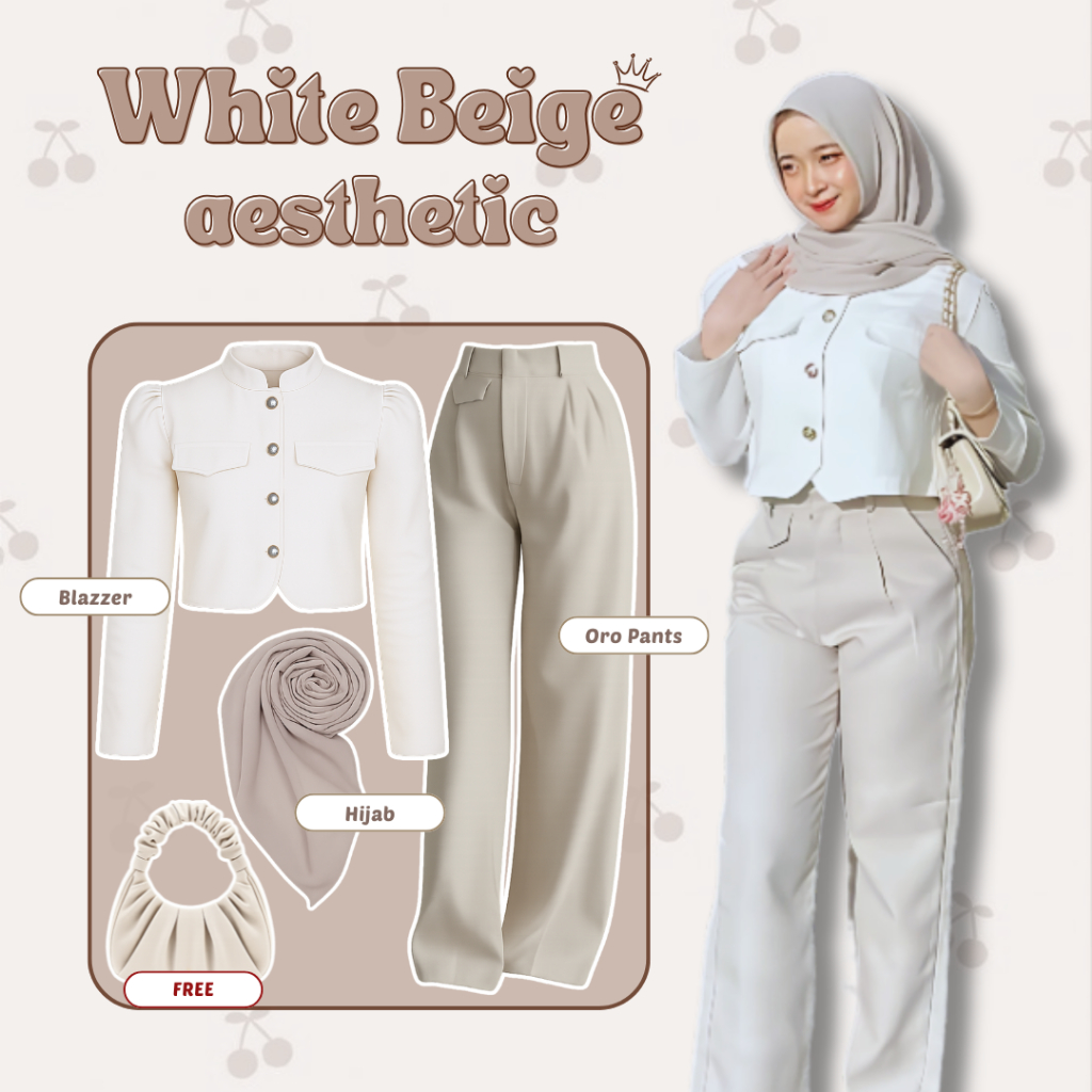 One Set 3in1 - Blazer Crop + Oro Pants High Waist + Bella Square - Baju Setelan Remaja Korea