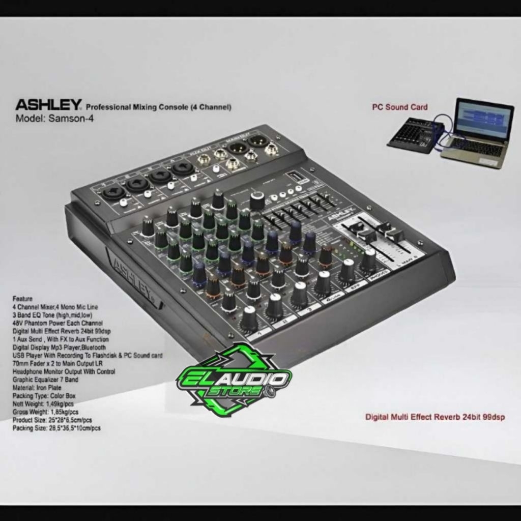 Mikser ASHLEY SAMSON 4 / Mixer 4 Channel SAMSON 4 USB Bluetooth Efek 99 DSP