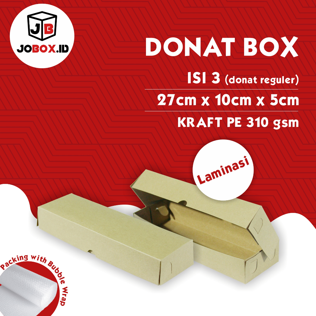 Box Donat Ukuran Reguler isi 3 Kraft 27x10x5 / Box Kraft Laminasi / Dus Donat isi 3 / / Box donat is