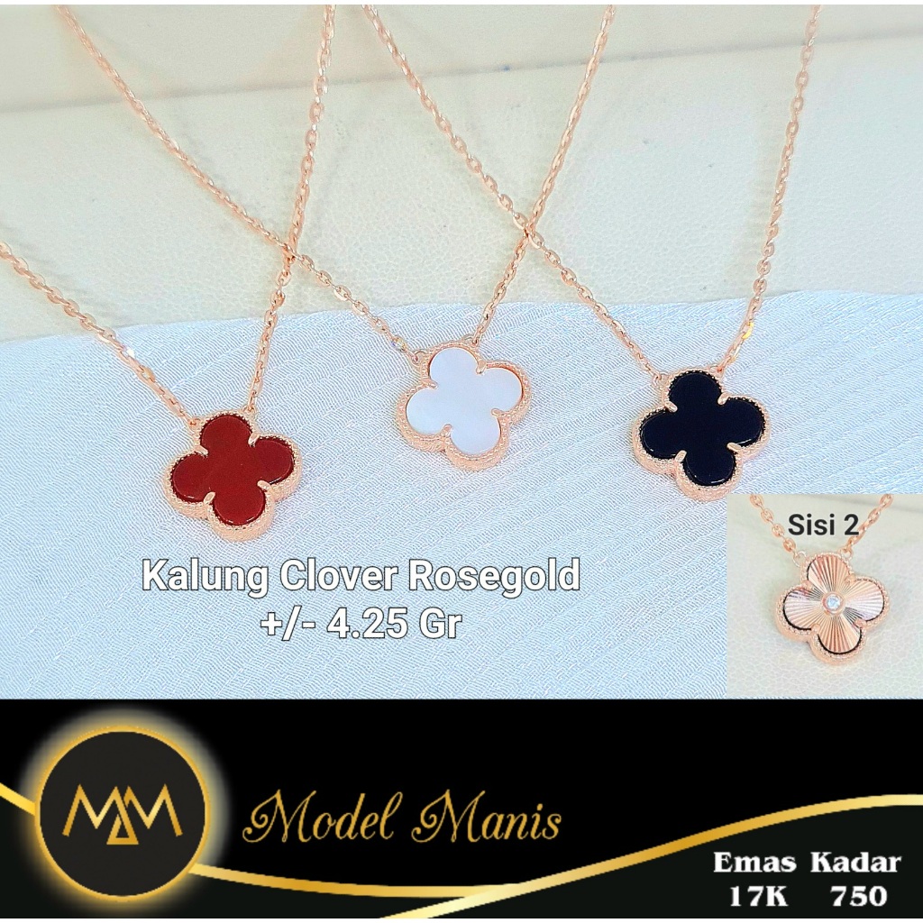 Model Manis Gold - Kalung Extention/Serut Clover 2 Sisi Italy IT Rosegold - Emas 17k 750
