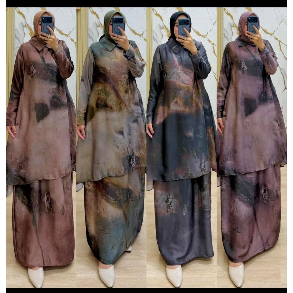 Gamis Set Rok Melayu Organza Printing Premium