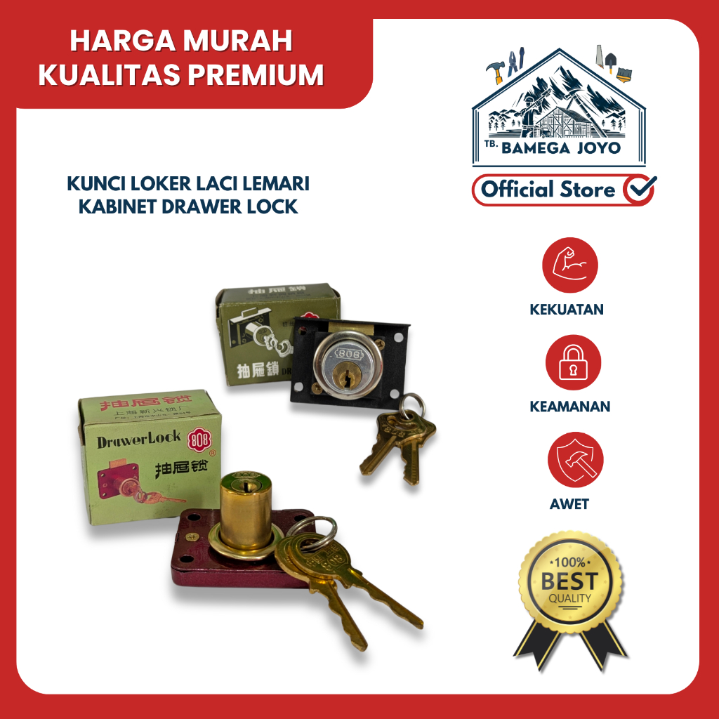 Kunci Laci 808 Asli Kuningan - Kunci Loker Lemari Lock | Kunci Meja Pengaman Set Kuat HARGA PER BIJI