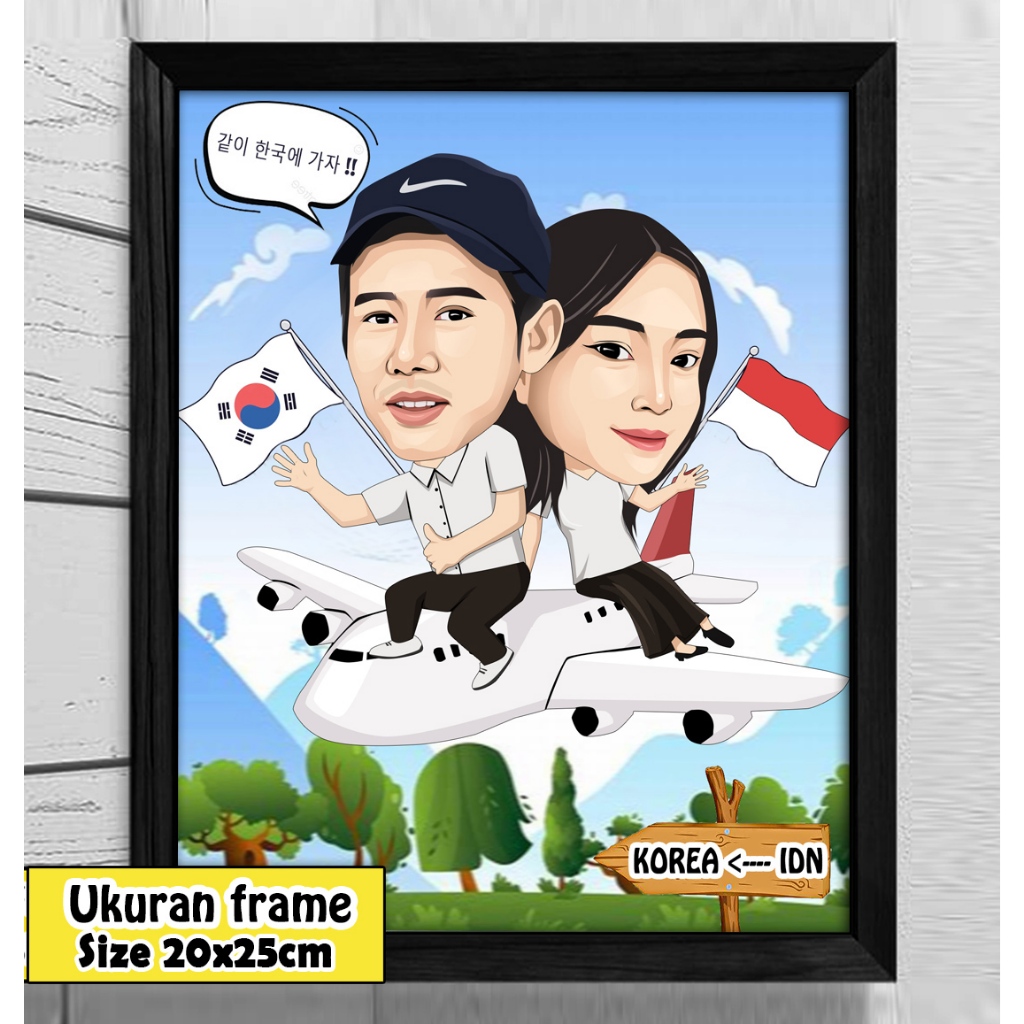 SEHARI JADI [ Sudah Edit+Cetak+Frame ] Kado Wedding Karikatur, Kado Pernikahan, Kado Anniversary / K