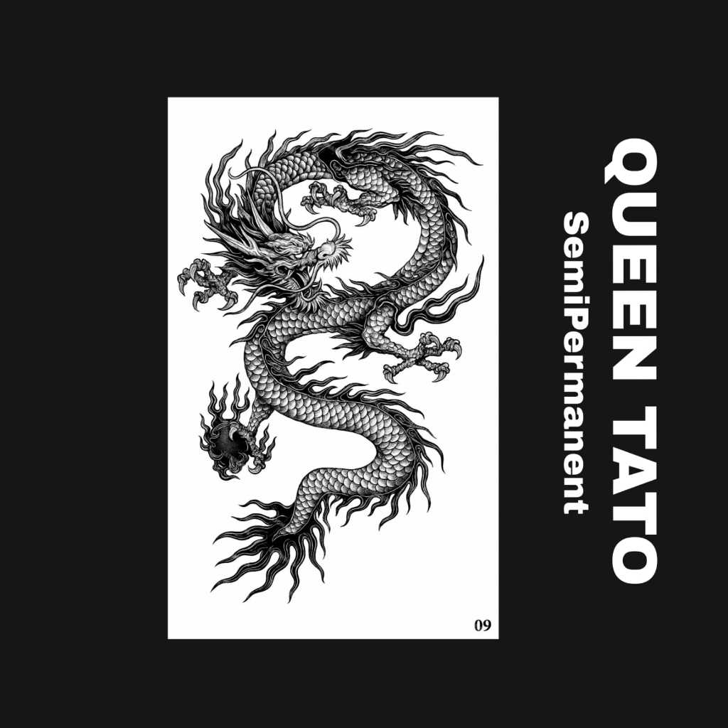 QueenTato - Stiker tato temporer semi permanen Motif Gambar 09 Naga