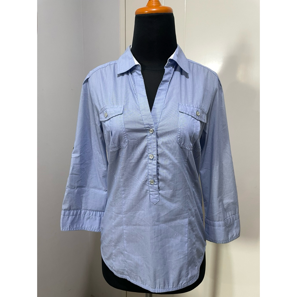 PL Zara kemeja basic slimfif soft blue