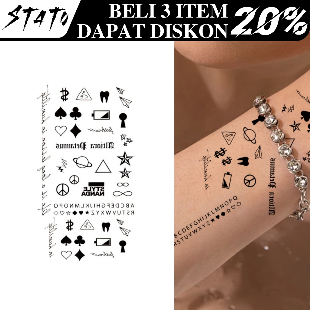S.TaTo Stiker Tato Sementara Kombinasi Pola Kecil  Semicolon Stiker Tatto Stiker Tato Biasa Tattoo m