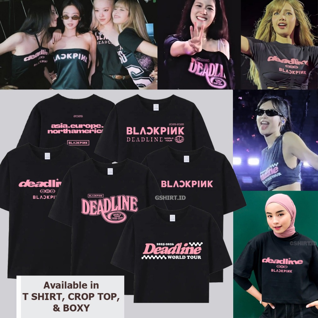 [PREMIUM] Kaos Blackpink & Crop Top Blackpink - T Shirt Deadline Hitam DEWASA - Baju Blackpink