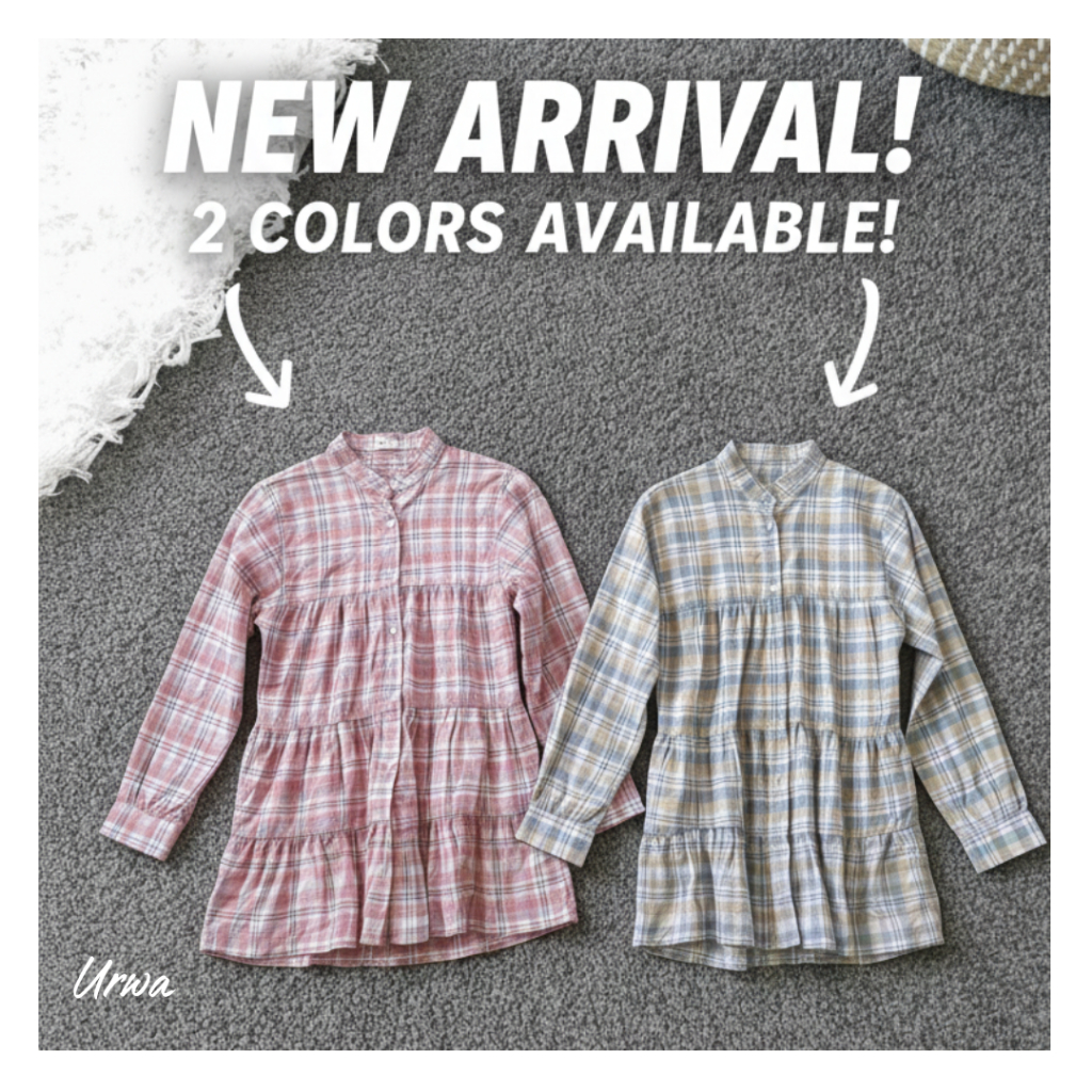 Atasan Wanita Motif Kotak Layer – Blouse Tunik Casual 2 Warna