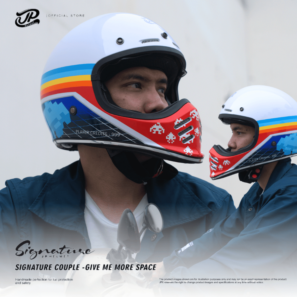 Helm Full Face Pria Wanita Retro Cakil Harian Motor Tebal Nyaman SNI DOT JP Retro Signature Couple -
