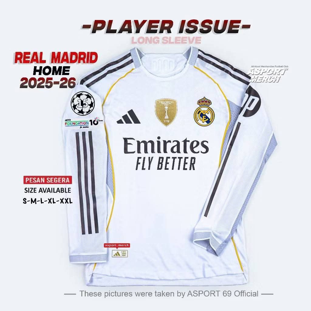 PLAYER ISSUE REAL MADRID HOME 2025 2026 LONG SLEEVE TERBARU PI MADRID HOME LENGAN PANJANG 2025-2026