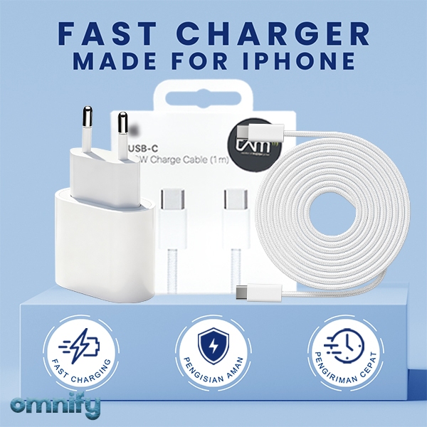 OMNIFY - Fast Charger Type C-C Fast Charging Kompatibel iOS iPhone 15/16/17 iPad MacBook Air Pro Gar