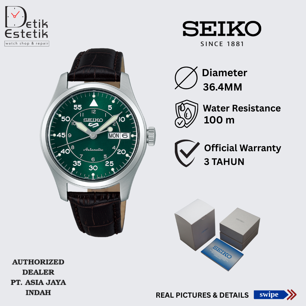 Jam Tangan Seiko 5 Sports Automatic SRPJ89 SRPJ89K1 Dial Green Brown Leather Strap Original