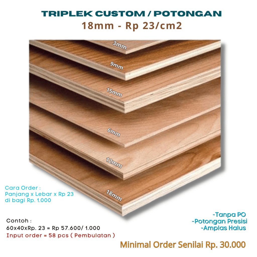 Multiplek Triplek 18mm Custom Potongan Presisi Finisihing halus Tanpa PO