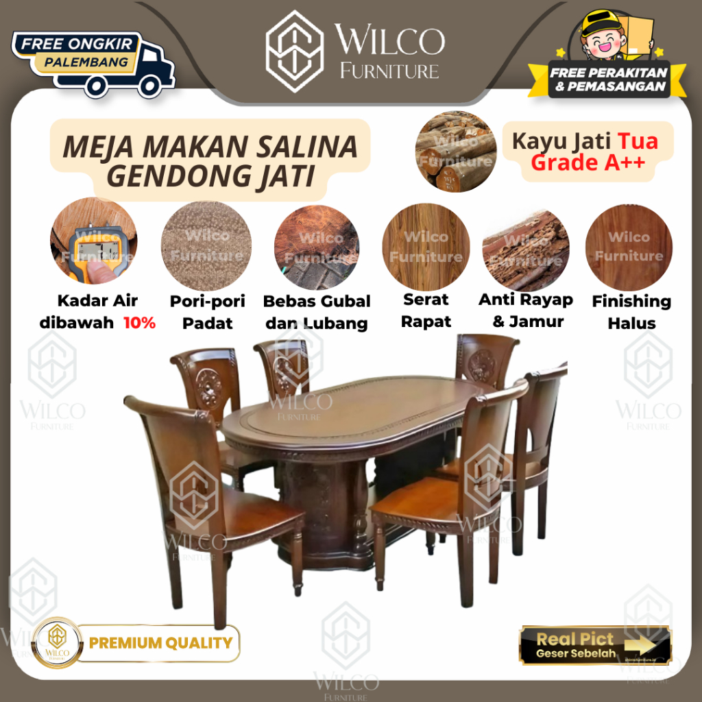 Meja Makan Kayu Jati Salina Gendong | Meja Makan Kayu Jati Oval