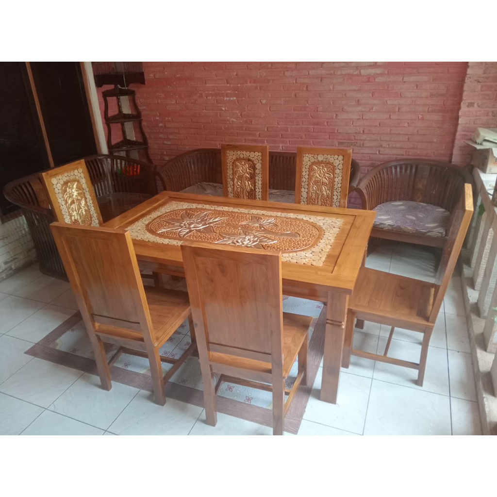 set kursi meja makan set meja makan ukir set kursi meja jati