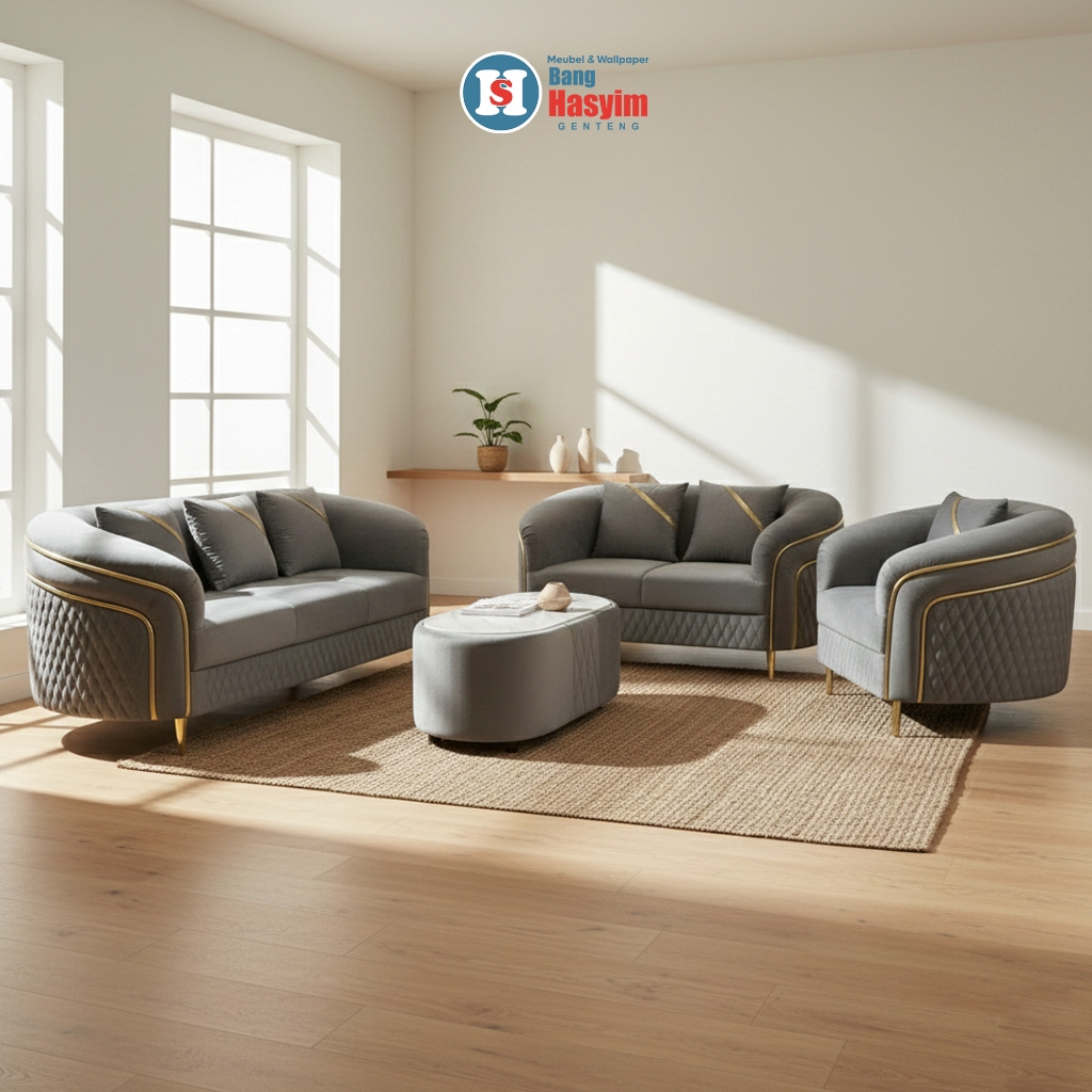 BANG HASYIM Sofa HAGIA Sofa Ruang Tamu Sofa 321 + Meja Sofa Furnitur Indoor Sofa Empuk Grey Minimali