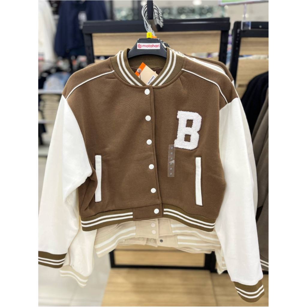 Nevada Varsity Jacket Wanita – Jacket Baseball Navy Cream Size S–XL