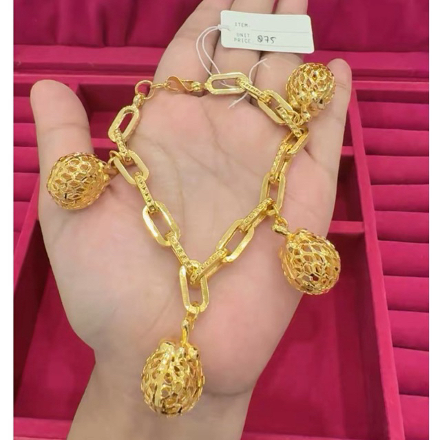 perhiasan premium gelang rantai bola lapisan emas 24k