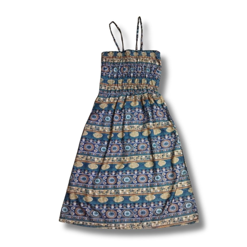 Dress Anak Perempuan Motif Etnik Lengan Tali Kecil