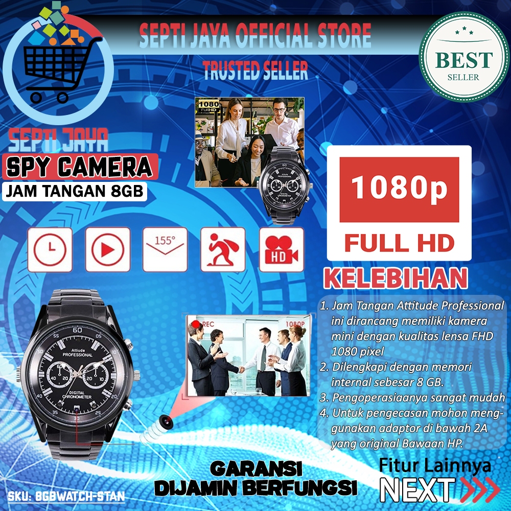 Kamera Watch Jam Tangan Pintar 1080P HD Spy Camera SmartWatch WATCHCS8GB Night Vision 8GB Memory